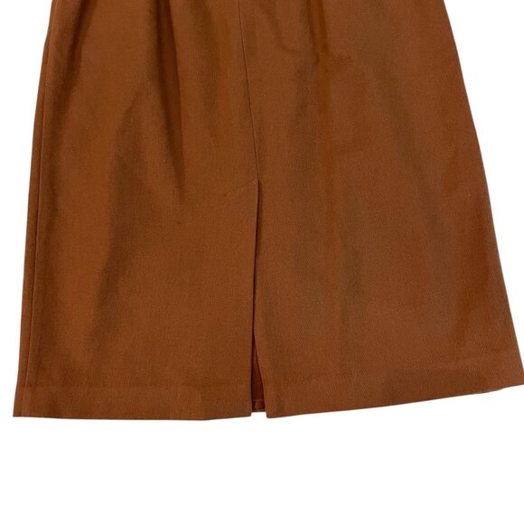 Vtg Kim Rogers A-Line Skirt Brown Wool Side Pockets Back Slit Midi High Waist - Picture 7 of 14